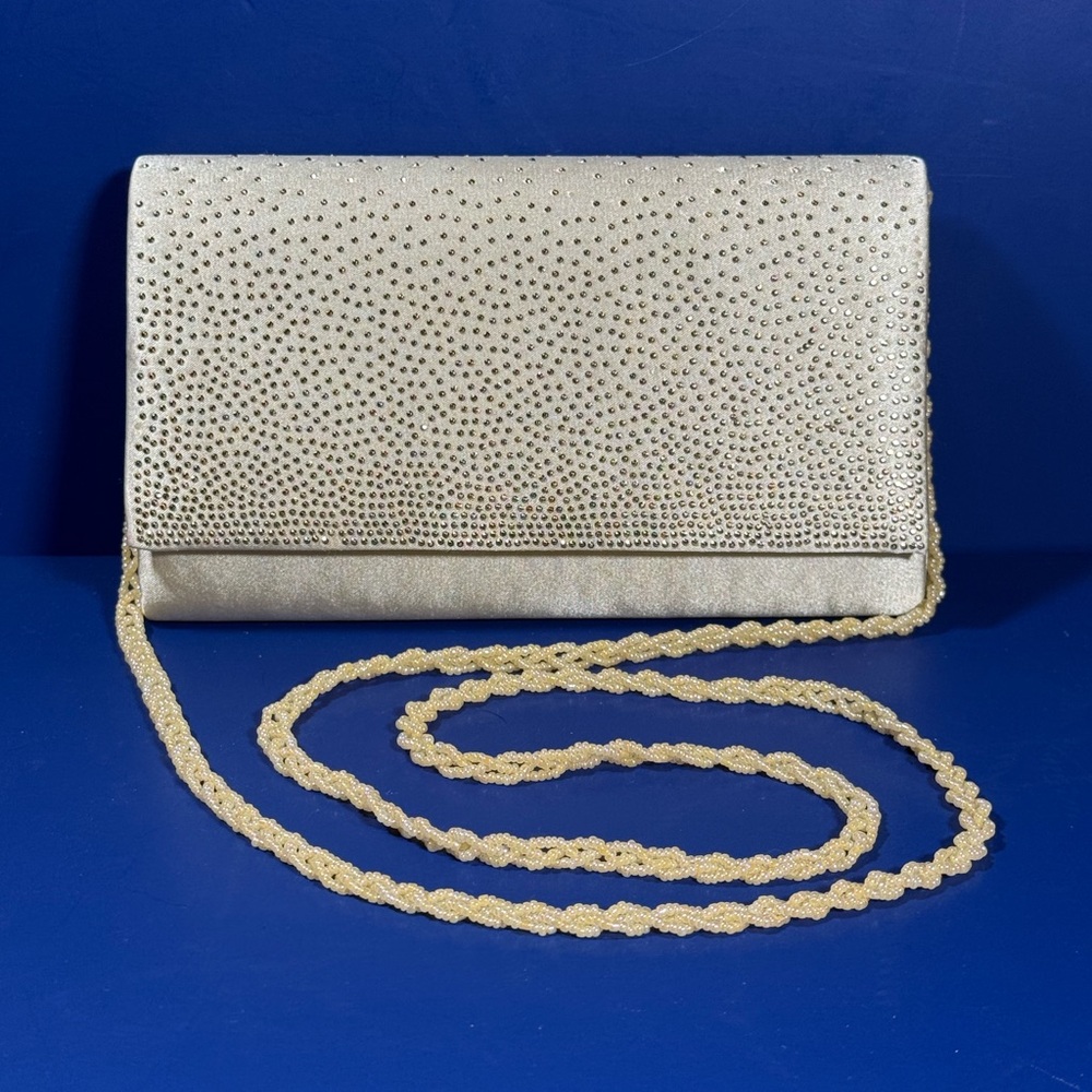 Lulu Townsend Silk Evening Bag – 7” – Rhinestone Flap – Beaded Strap